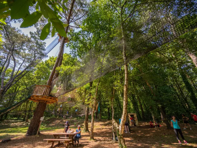 Filets dans les arbres au Moulin Neuf Aventure