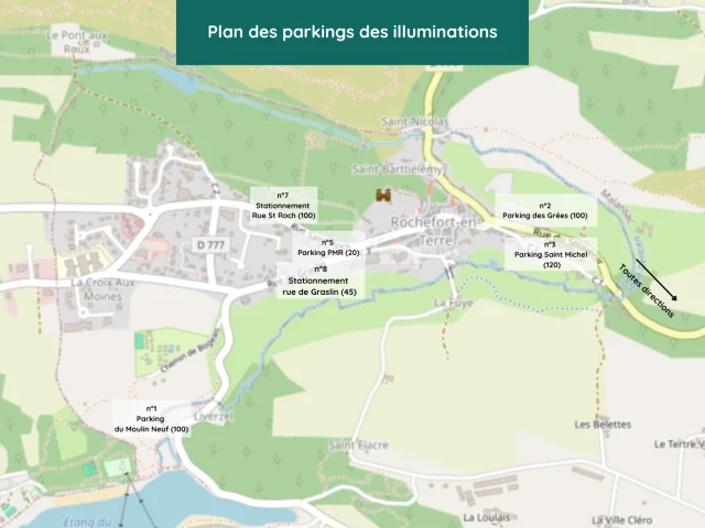Plan des parkings Rochefort-en-Terre Illuminations 2024